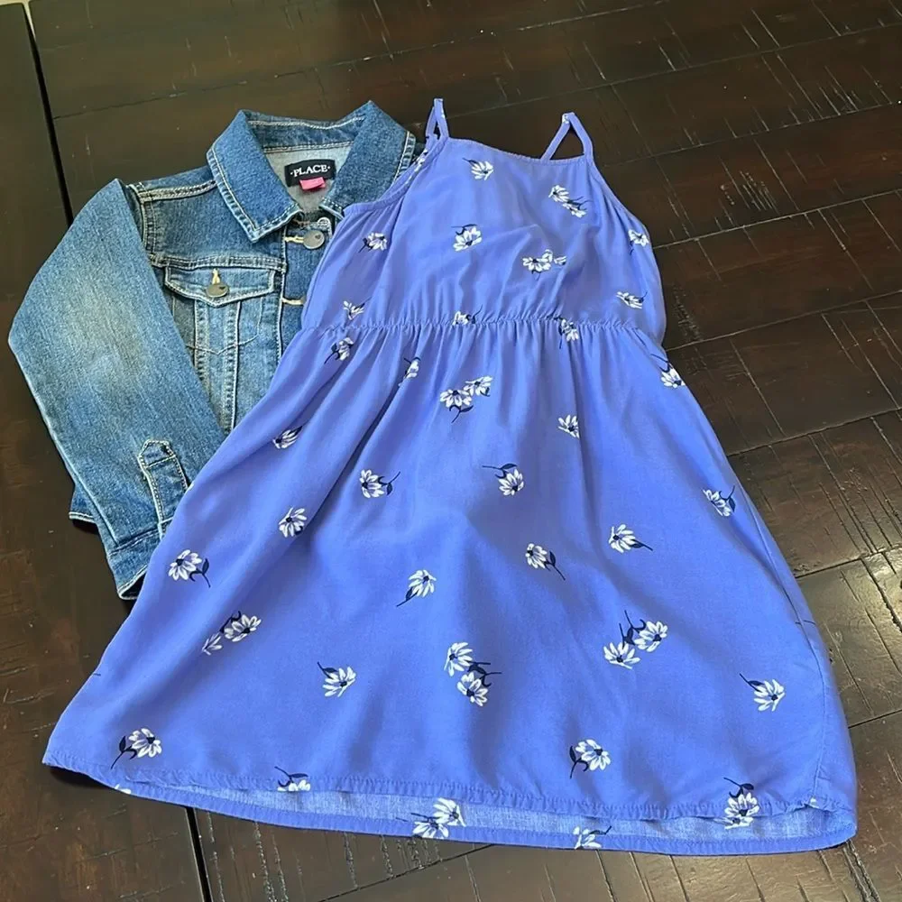 Girl's clothes bundle dresses and denim jacket Sz 4, XS(5) floral